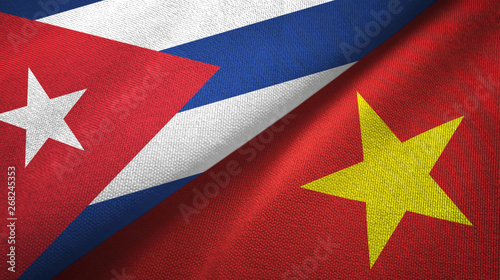 Canvas Print Cuba and Vietnam two flags textile cloth, fabric texture