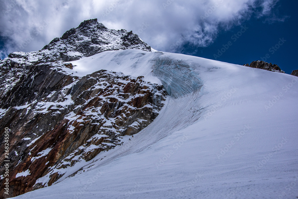 Landscape view of glacier on before Cho La pass. Sagarmatha (Everest) National Park, Nepal.