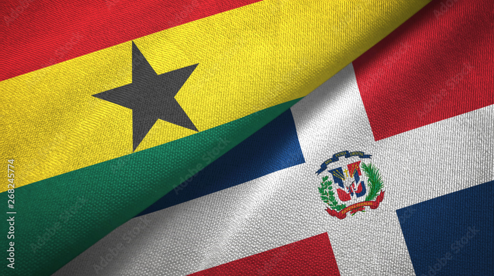 Ghana and Dominican Republic two flags textile cloth, fabric texture