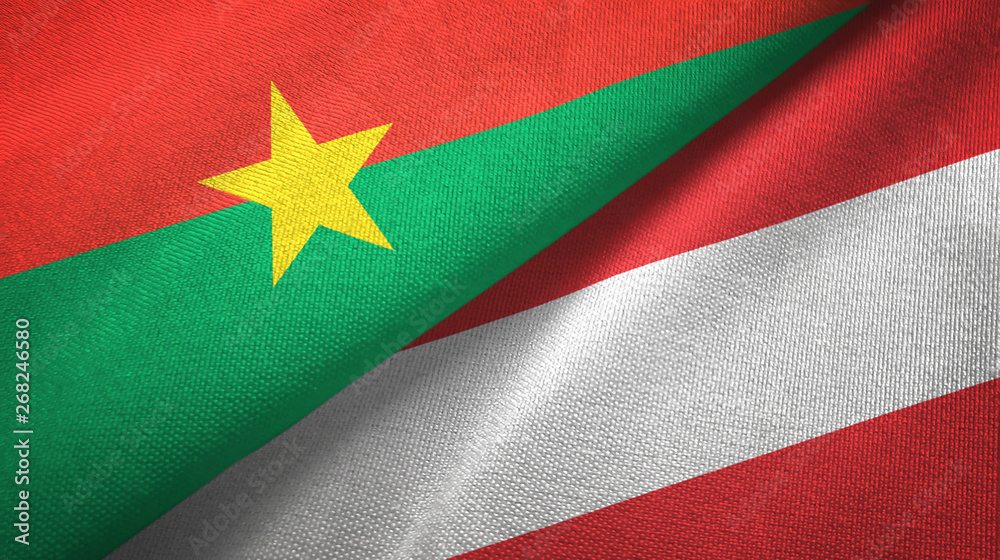 Burkina Faso and Austria two flags textile cloth, fabric texture Burkina Faso and Austria two flags textile cloth, fabric texture
