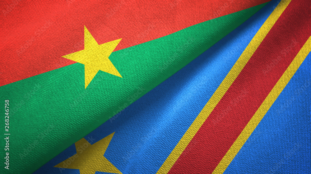 Burkina Faso and Congo Democratic Republic two flags textile cloth