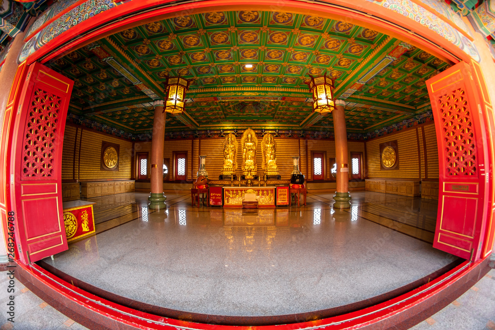 Obraz premium Bang Bua Thong,Nonthaburi, Thailand - 17 January 2019: Borom Racha Kanchanaphisek Temple (Leng Nei Yi Temple 2) place of worship for Chinese descent. Designed with Chinese architecture