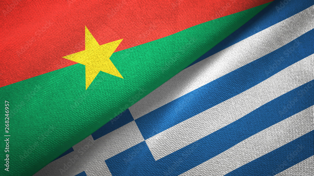 Burkina Faso and Greece two flags textile cloth, fabric texture
