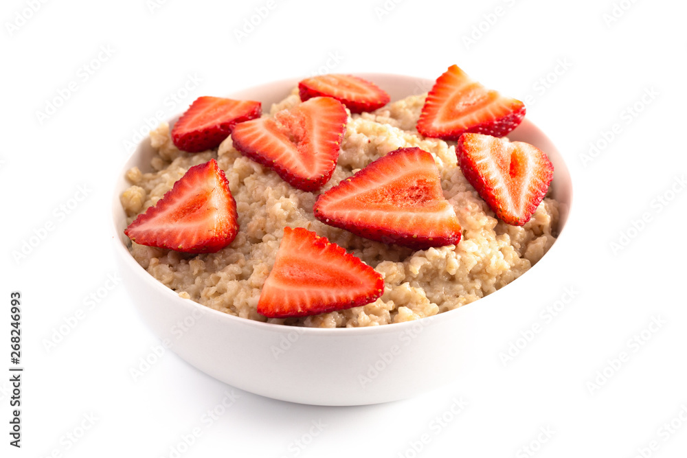Oatmeal with Strawberries on a White Background Oatmeal with Strawberries on a White Background