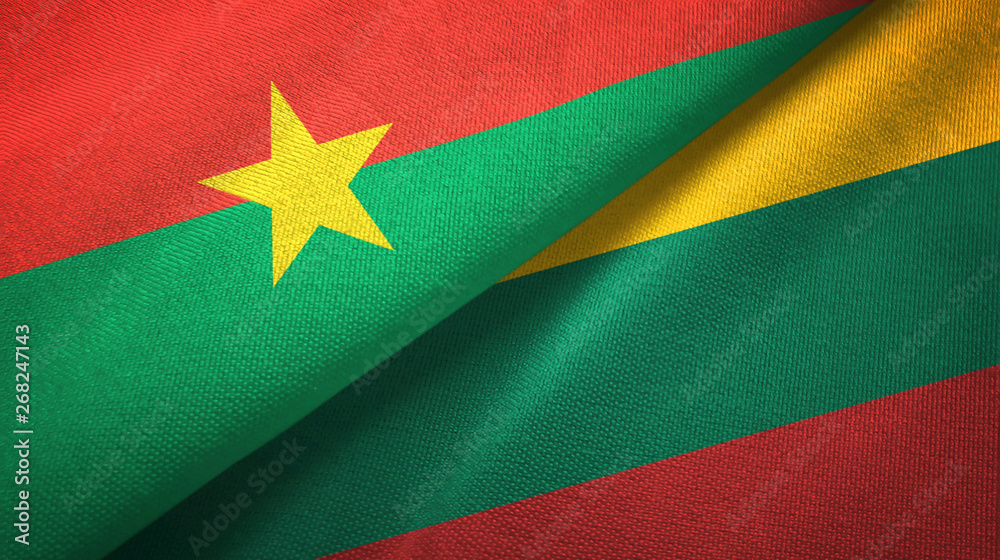 Burkina Faso and Lithuania two flags textile cloth, fabric texture