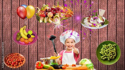 Photo montage on healthy eating.  16: 9 format. Can be used as wallpaper.