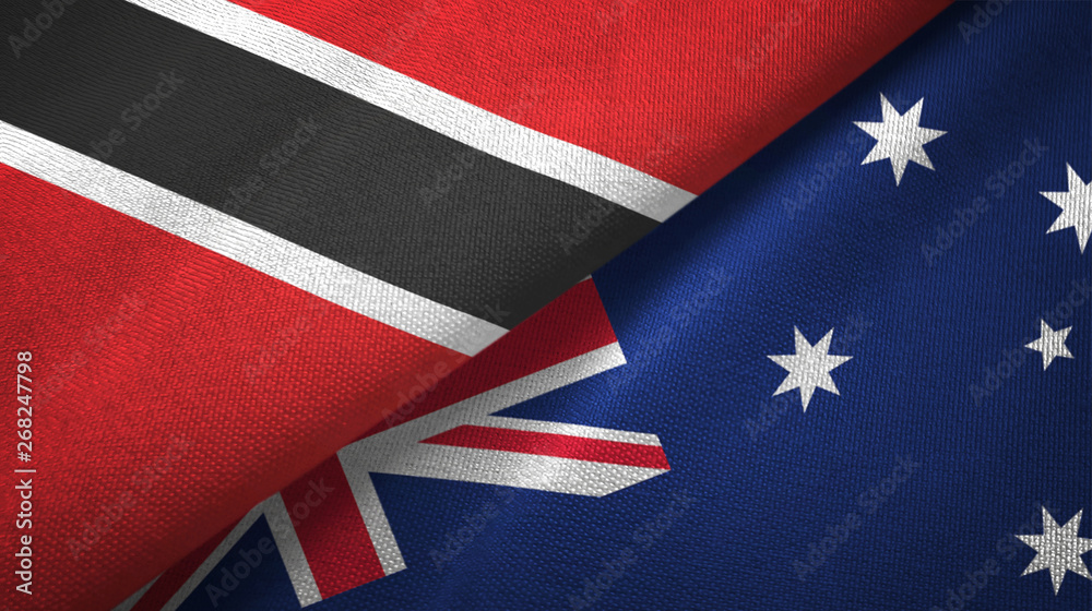 Trinidad and Tobago and Australia two flags textile cloth, fabric texture 