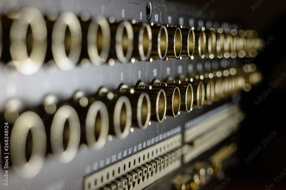 Modern CCTV systems. BNC connectors for connecting video cameras.