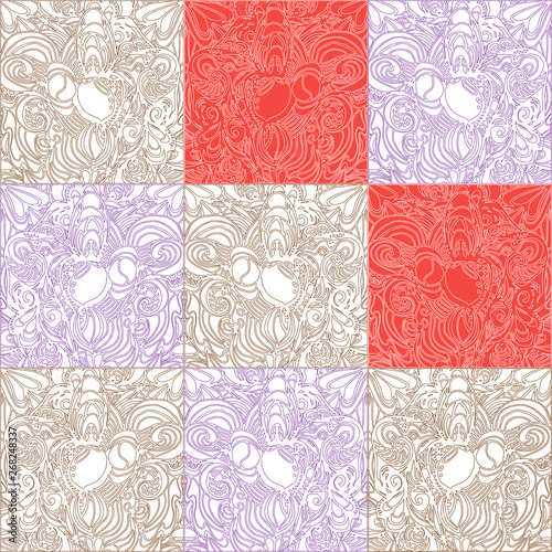 Pattern of squares with white and red fill and contours