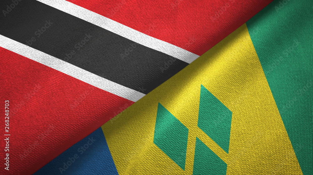 Fototapeta premium Trinidad and Tobago and Saint Vincent and the Grenadines two flags textile cloth