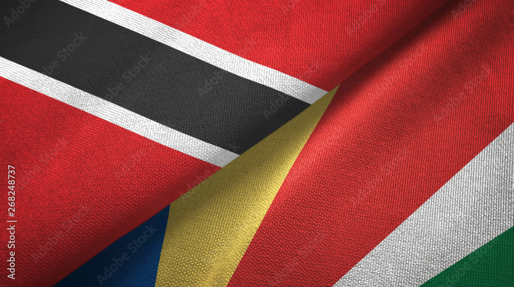 Trinidad and Tobago and Seychelles two flags textile cloth, fabric texture