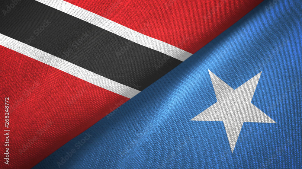 Fototapeta premium Trinidad and Tobago and Somalia two flags textile cloth, fabric texture