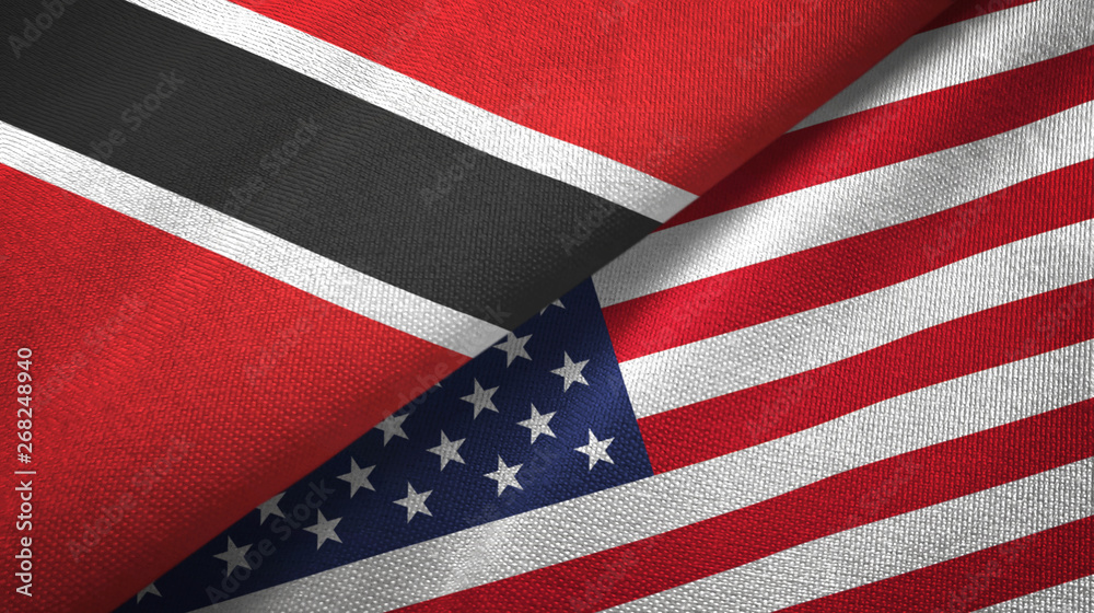 Fototapeta premium Trinidad and Tobago and United States two flags textile cloth, fabric texture