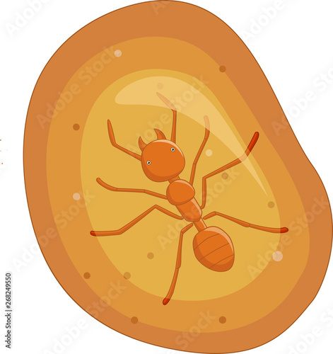Illustration of ant in yellow amber fossil 