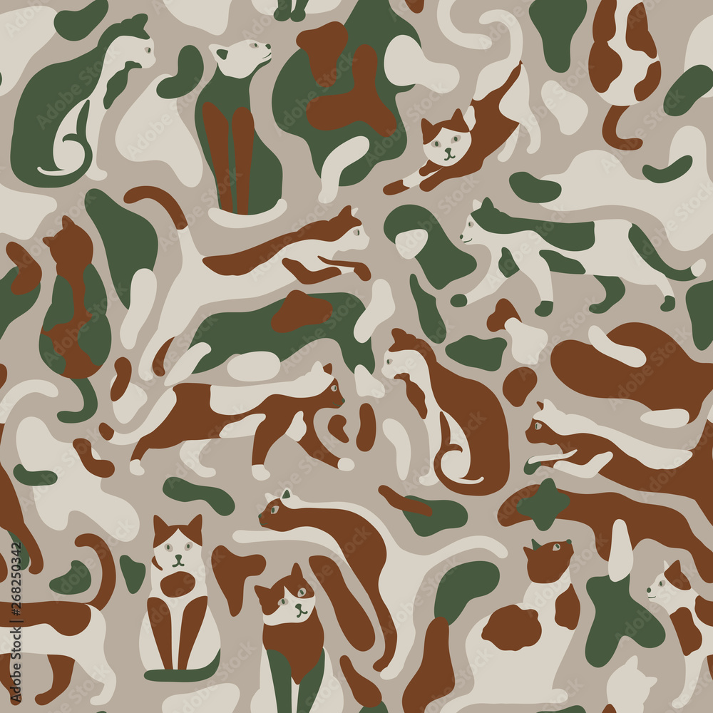 Seamless camo pattern with cats Stock Vector | Adobe Stock