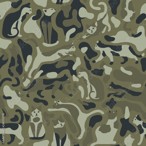 Seamless camo pattern with cats
