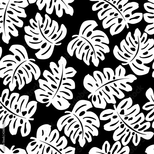 Seamless monochrome vector pattern with leaves