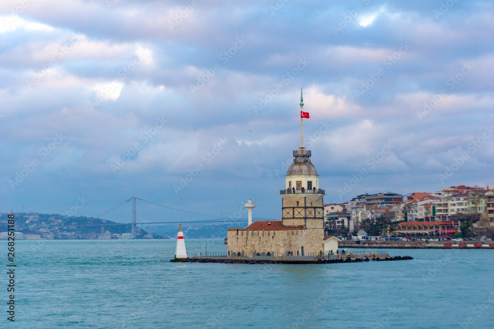 Maiden's tower on the Asian side of Istanbul cloudy weather