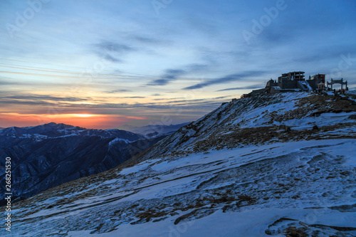 The sun rises early in the morning on mount Wutai photo