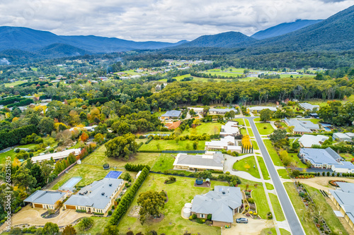 Small town of Healesville in Victoria, Australia - aerial view