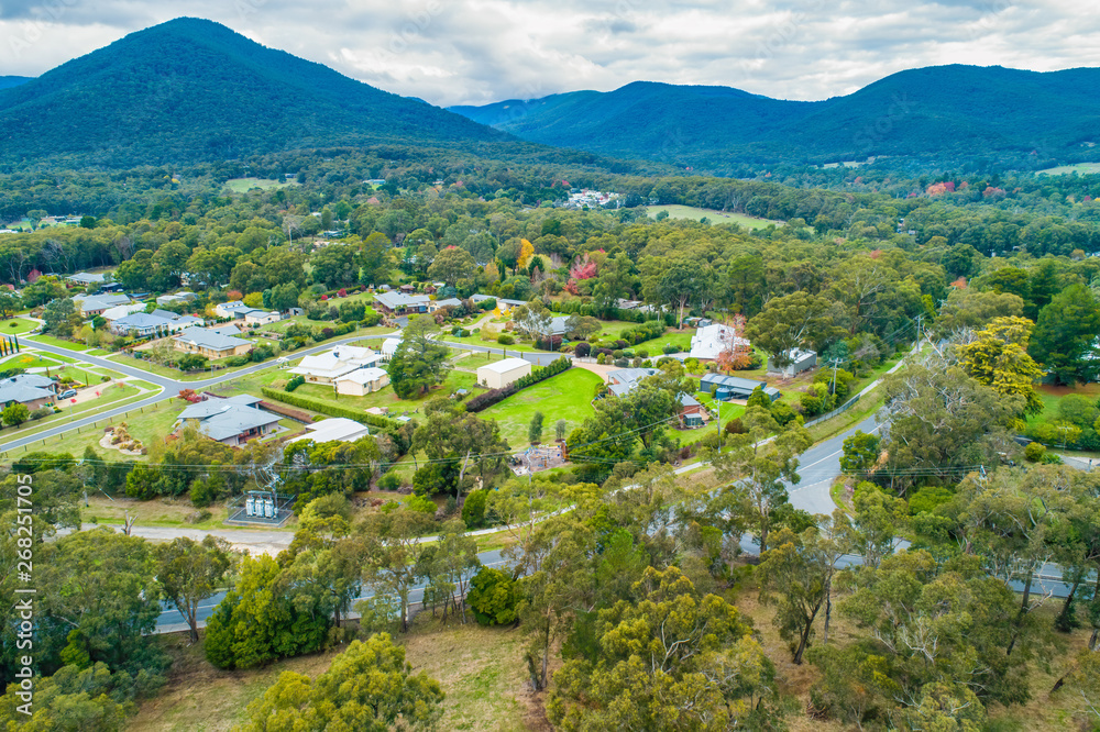 Aerial landscape of Healesville, Victoria, Australia