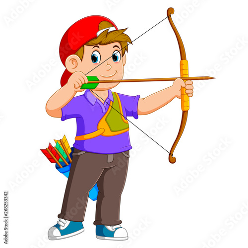 the professional archer is archering with the good posing