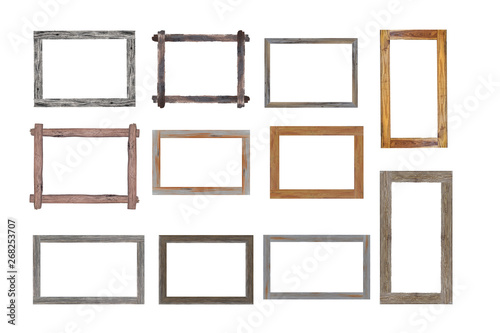 Set of Vintage wood picture frame isolated on white background. with clipping path.
