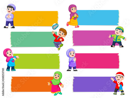 the collection of the blank board with the different color with the Islamic children 