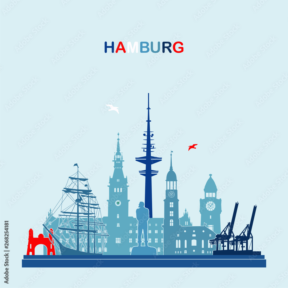 Hamburg Deutschland Skyline Stadt Illustration Vektor Design Symbol Reise Kontur Hintergrund Architektur Gebäude Wahrzeichen Modern Weiß Isoliert Stadtbild Tourismus Geschäft Europa Panorama