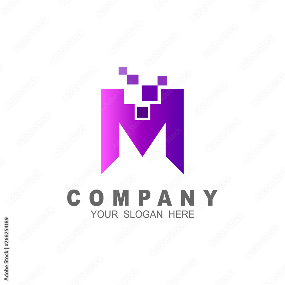 Obraz premium Letter m digital pixel logo design template element, pixel and letter m