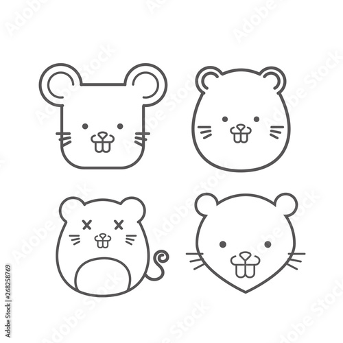 thin line vector icon set - rat, mouse, hamster, squirrel face icon logo, minimal style. - Vector