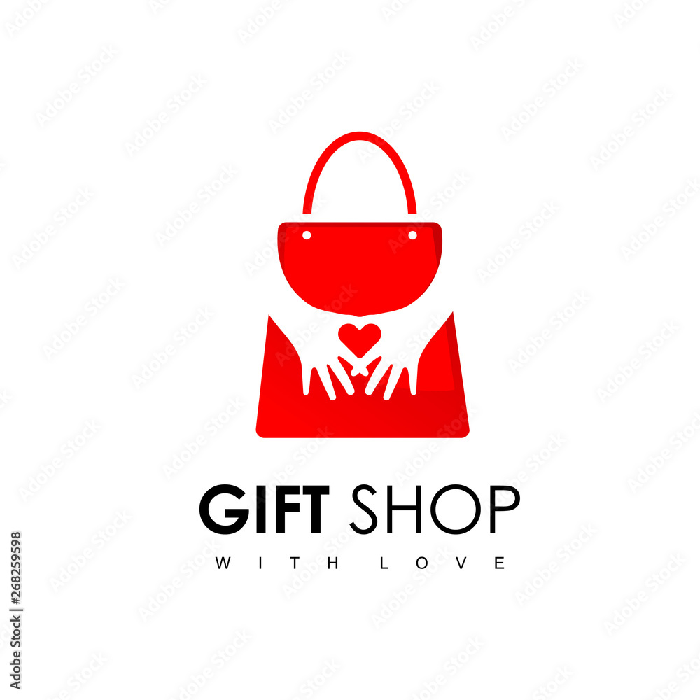 Gift Shop Logo With Silhouette Love Hand In Bag Symbol