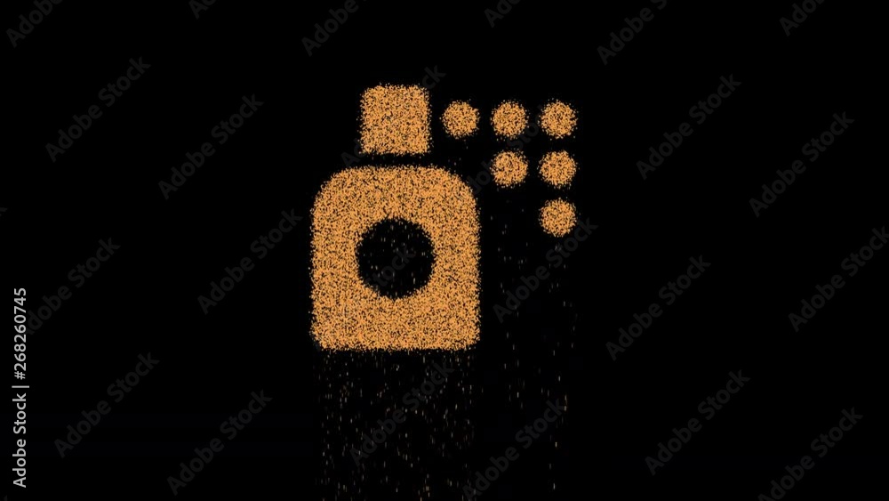 Symbol spray can appears from crumbling sand. Then crumbles down. Alpha channel Premultiplied - Matted with color black Symbol spray can appears from crumbling sand. Then crumbles down. Alpha channel Premultiplied - Matted with color black