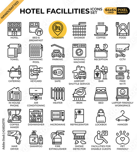 Hotel facillities concept icons set photo