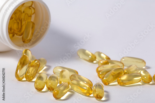 Fish oil omega3 soft gel capsule pills.