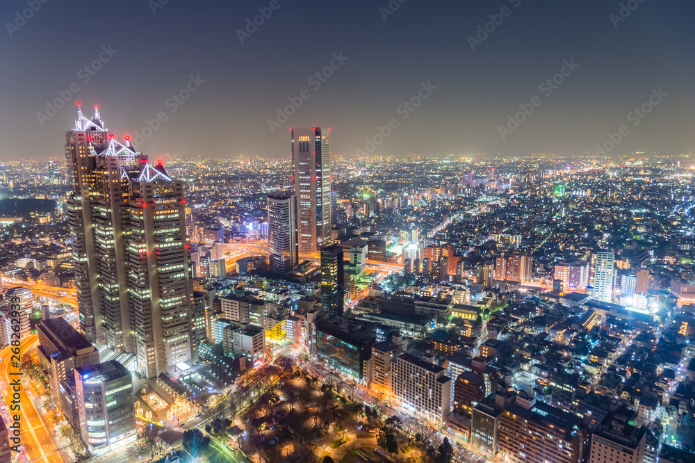 東京都新宿区西新宿の東京都庁から見た東京の夜景