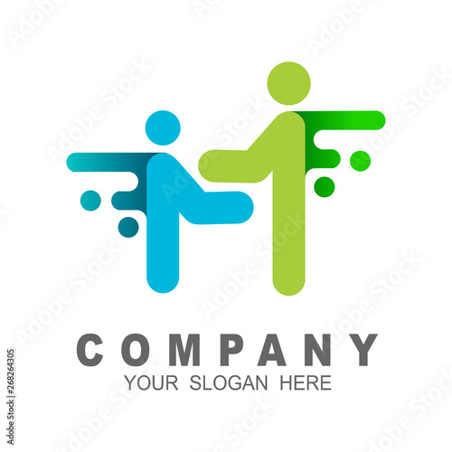 logo letter m and people, M letter with human character logo sign