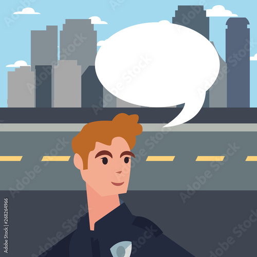 policeman speech bubble city street