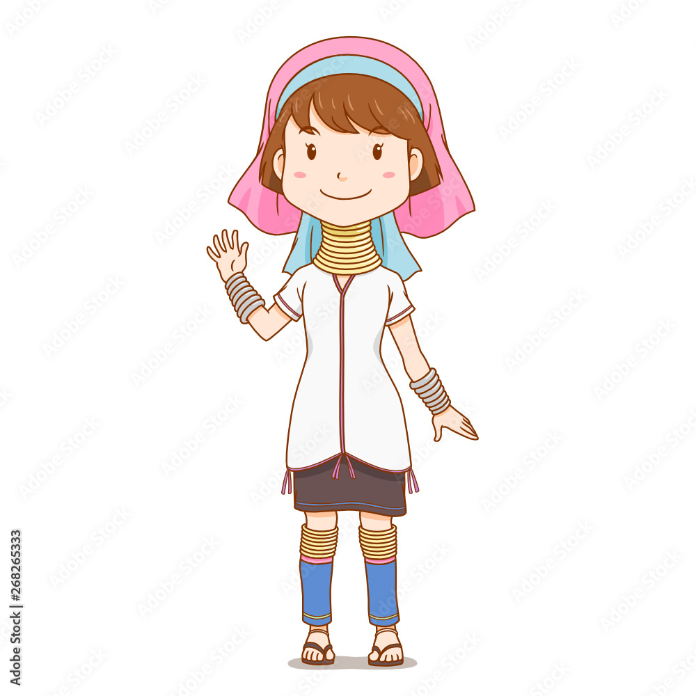 Cartoon character of long neck Karen, Hill Tribe. Cartoon character of long neck Karen, Hill Tribe.