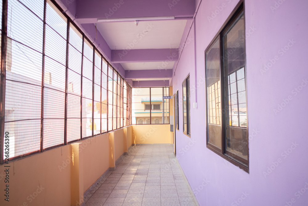 Empty Straight passageway or corridor at college