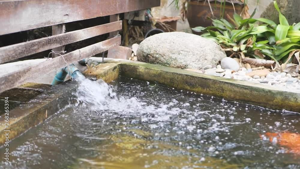 Fountain in the fish pond in slow motion Fountain in the fish pond in slow motion