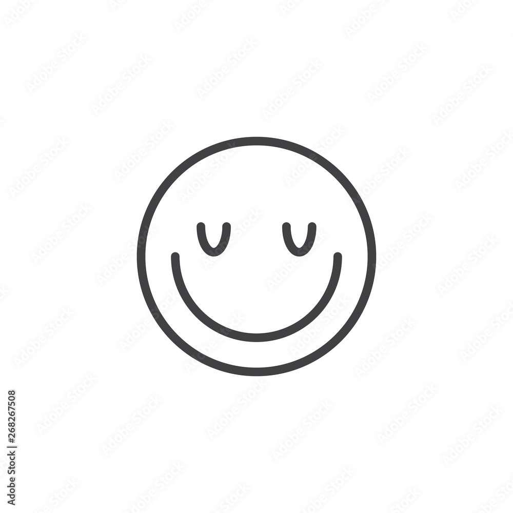 Satisfied face emoji line icon. linear style sign for mobile concept and web design. Happy face emoticon outline vector icon. Symbol, logo illustration. Vector graphics Satisfied face emoji line icon. linear style sign for mobile concept and web design. Happy face emoticon outline vector icon. Symbol, logo illustration. Vector graphics