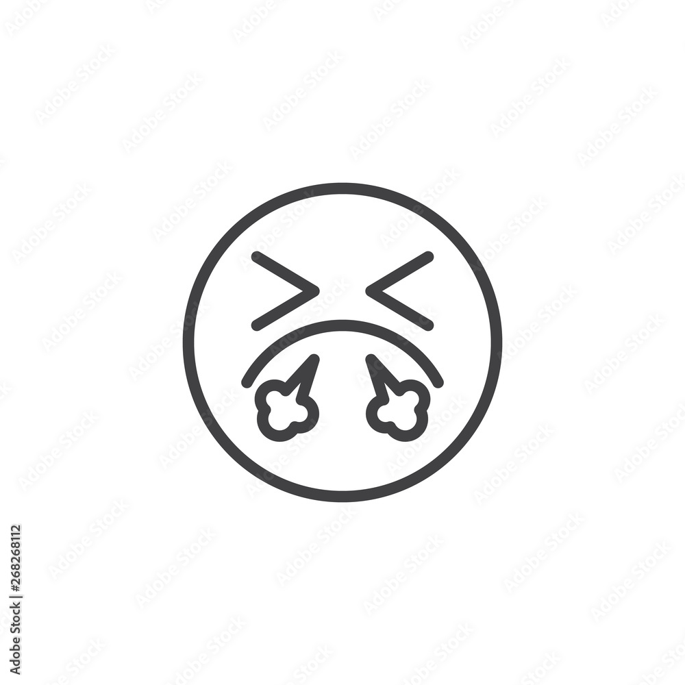Emoji face With Steam From Nose line icon. linear style sign for mobile concept and web design. Angry smiley face with look of triumph outline vector icon. Symbol, logo illustration. Vector graphics Emoji face With Steam From Nose line icon. linear style sign for mobile concept and web design. Angry smiley face with look of triumph outline vector icon. Symbol, logo illustration. Vector graphics