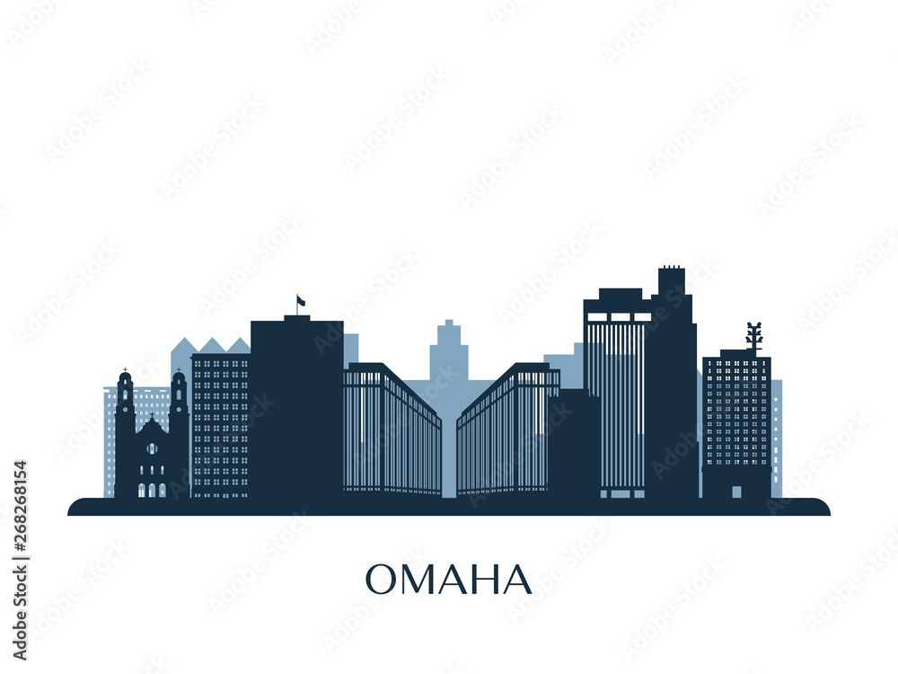 Omaha skyline, monochrome silhouette. Vector illustration.