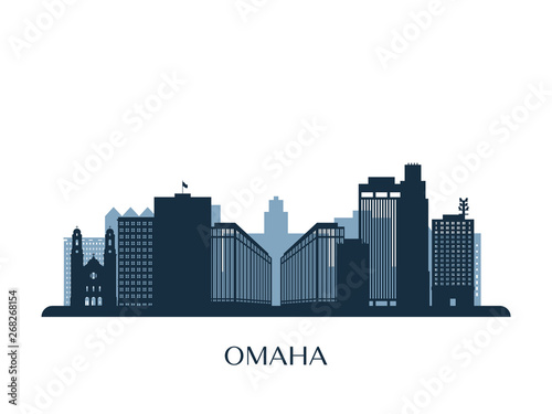 Omaha skyline, monochrome silhouette. Vector illustration.