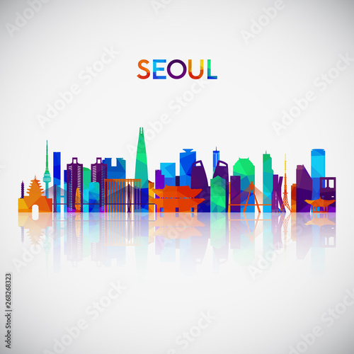 Seoul skyline silhouette in colorful geometric style. Symbol for your design. Vector illustration.