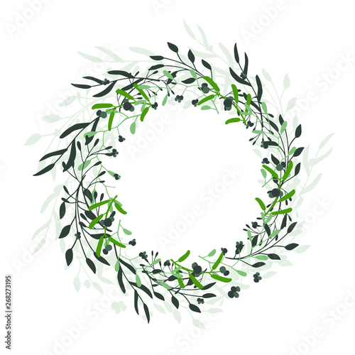 Wreath of leaves, plants, branches and flowers