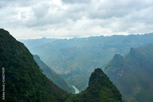 River Mountain landscape north Vietnam. Beautiful view on the Ha Giang loop on the north of Vietnam. Motorbike trip