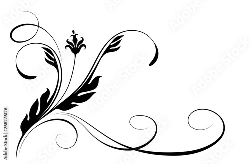 Decorative floral corner ornament for stencil isolated on white background