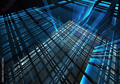 Abstract 3D fractal background  3D illustration. Virtual Neon City